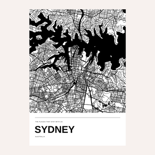 Sydney Black and White Map Print — Personalised · Print only · finish preview