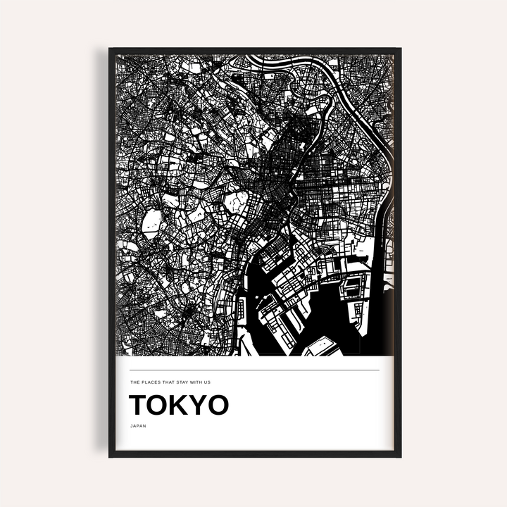 Tokyo Black and White Map Print — Personalised · Black · finish preview