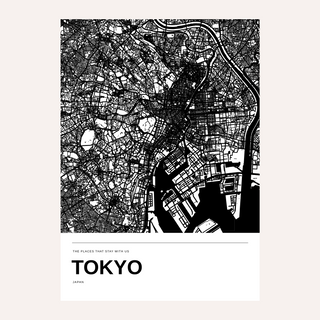 Tokyo Black and White Map Print — Personalised · Print only · finish preview