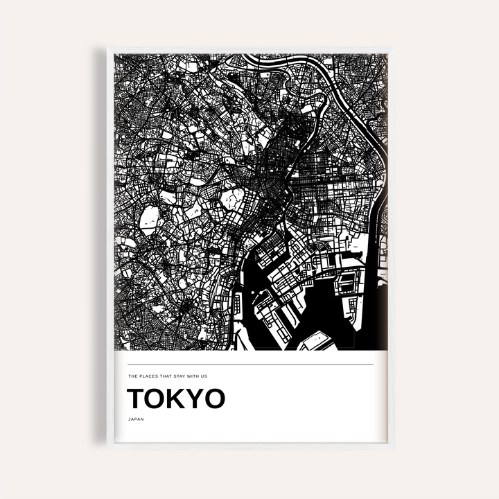 Tokyo Black and White Map Print — Personalised · White · finish preview