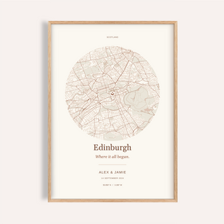 Edinburgh Personalised Map Print — Our Place · Natural wood frame example