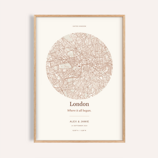 London Personalised Location Map — Our Place · Natural wood frame example