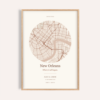 New Orleans Personalised Location Map — Our Place · Natural wood frame example