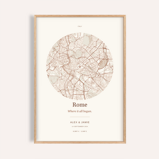 Rome Personalised Location Map — Our Place · Natural wood frame example