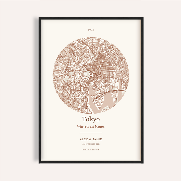 Tokyo Personalised Location Map — Our Place · Black · finish preview