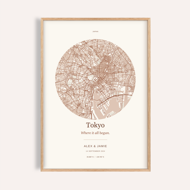 Tokyo Personalised Location Map — Our Place · Natural wood · finish preview