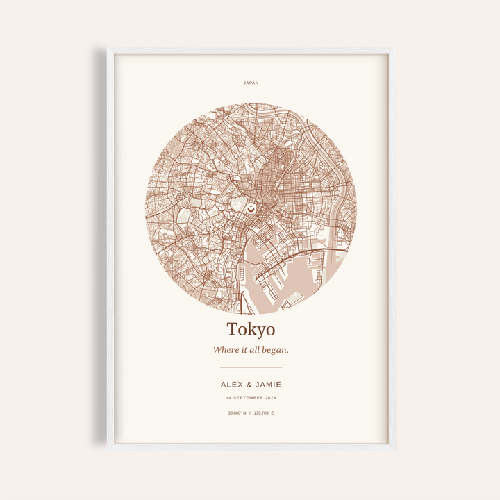 Tokyo Personalised Location Map — Our Place · White · finish preview