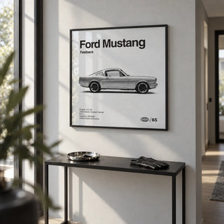 Classic American Muscle Car Poster, framed on the wall of a modern hallway with a pale grey wall