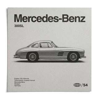 Classic Gullwing Sports Car Poster, shown as an unframed paper print on a plain white background