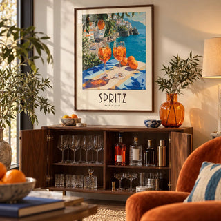 Cocktail Art Decor, framed on the wall of a living room drinks cabinet