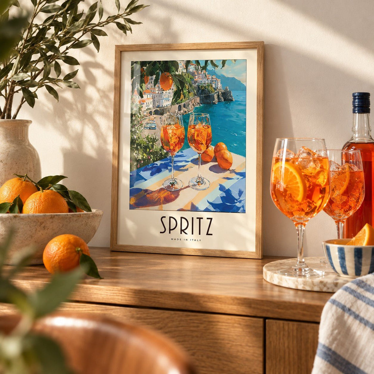 Cocktail Art Decor, a small A4 framed print leaning on a sideboard