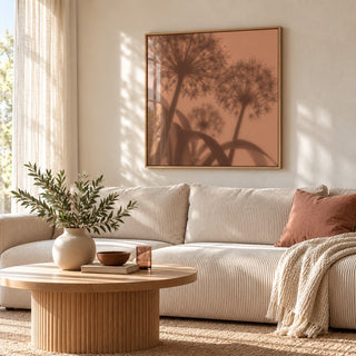 Cocoa Allium Print styled in a living room (frame not included)