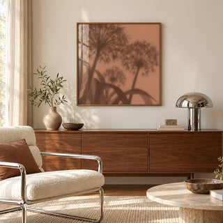 Cocoa Allium Print styled above a sideboard (frame not included)