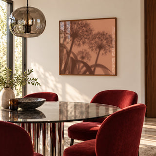 Cocoa Allium Print styled in a dining room (frame not included)