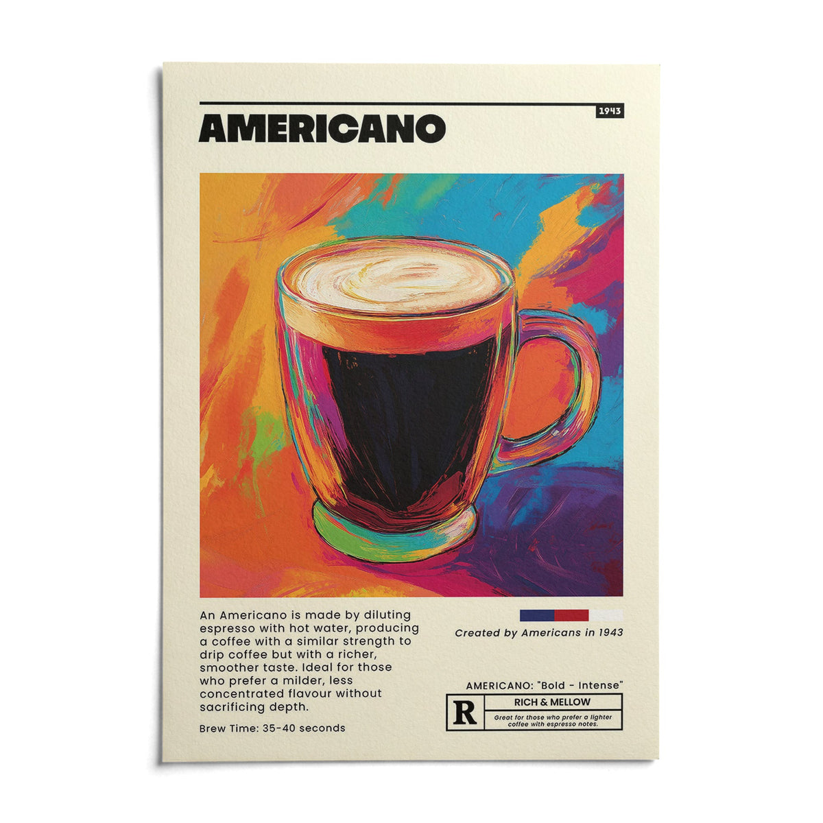 Americano Cafe Art as it arrives: an unframed matte paper print