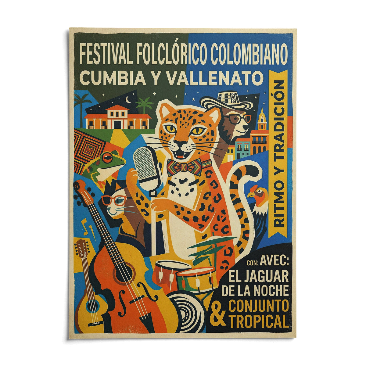 Colombian Music Art Print, shown as an unframed paper print on a plain white background