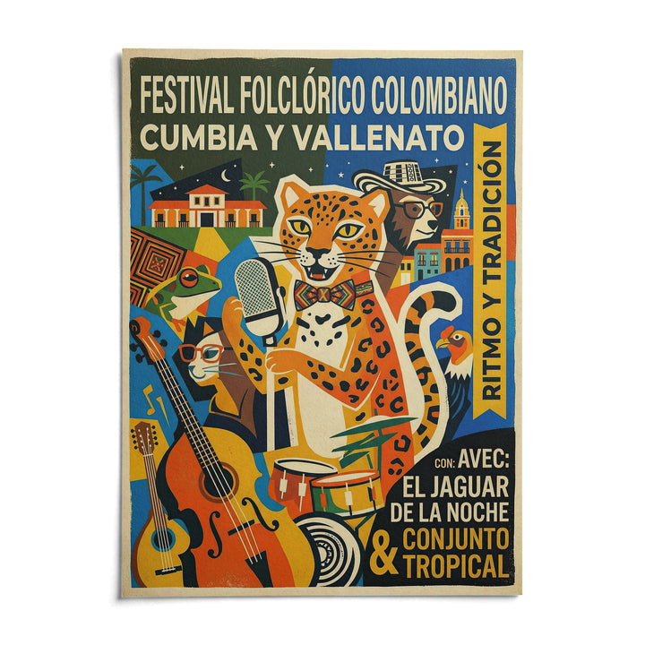 Colombian Music Art Print, shown as an unframed paper print on a plain white background