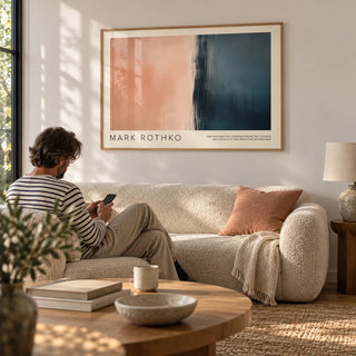 Color Block Wall Art, framed on the wall of a calm reading room with a soft white wall in a living room
