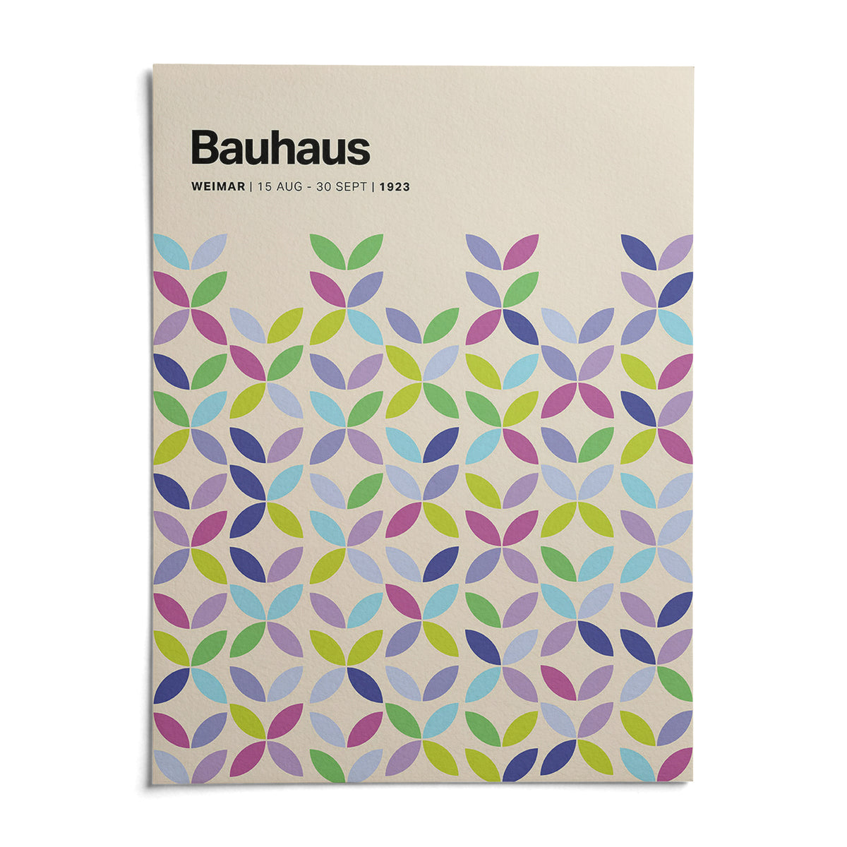 Colorful Bauhaus Poster, shown as an unframed paper print on a plain white background