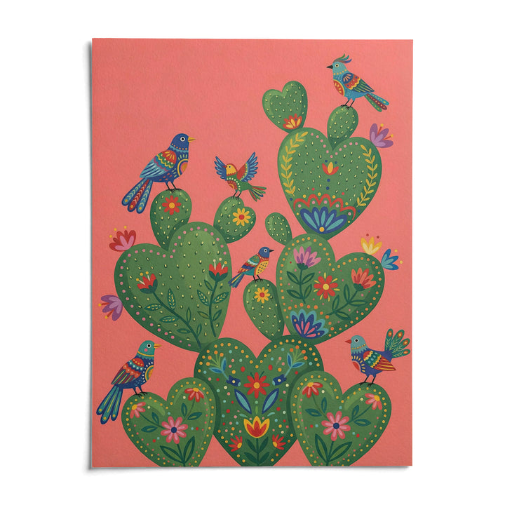 Colorful Cactus Art Print, shown as an unframed paper print on a plain white background