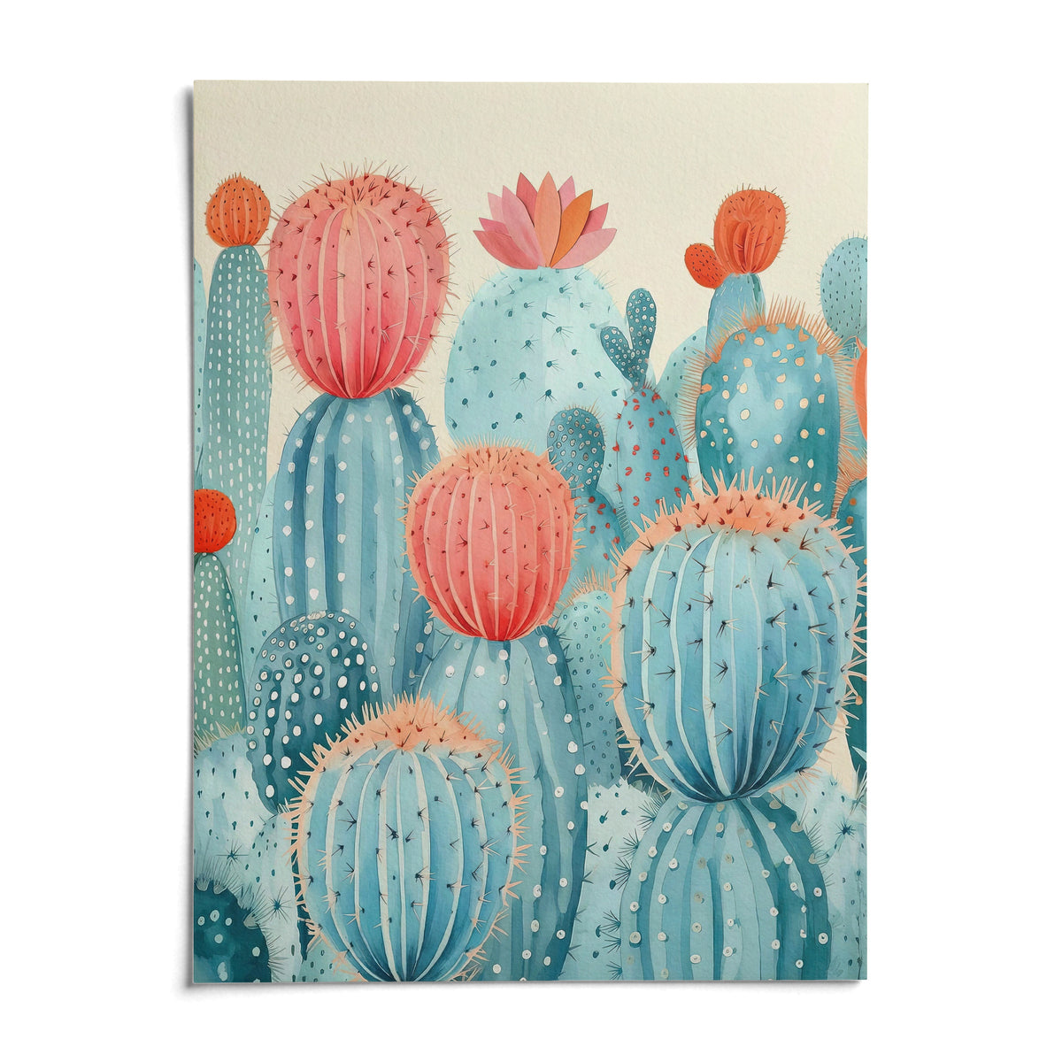 Colorful Cactus Print, shown as an unframed paper print on a plain white background
