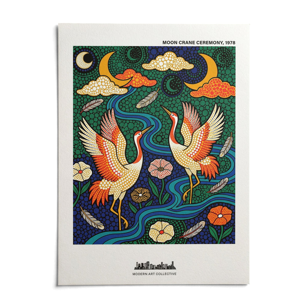 Colorful Crane Poster, shown as an unframed paper print on a plain white background