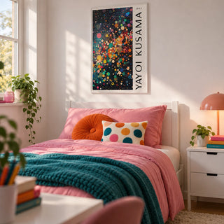 Colorful Large Wall Art, framed on the wall of a fun teen girl's bedroom (13-17) with a white wall