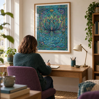 Colorful Nature Print, framed on the wall of a quiet home study in a UK flat for a nature-loving adult (30-55)