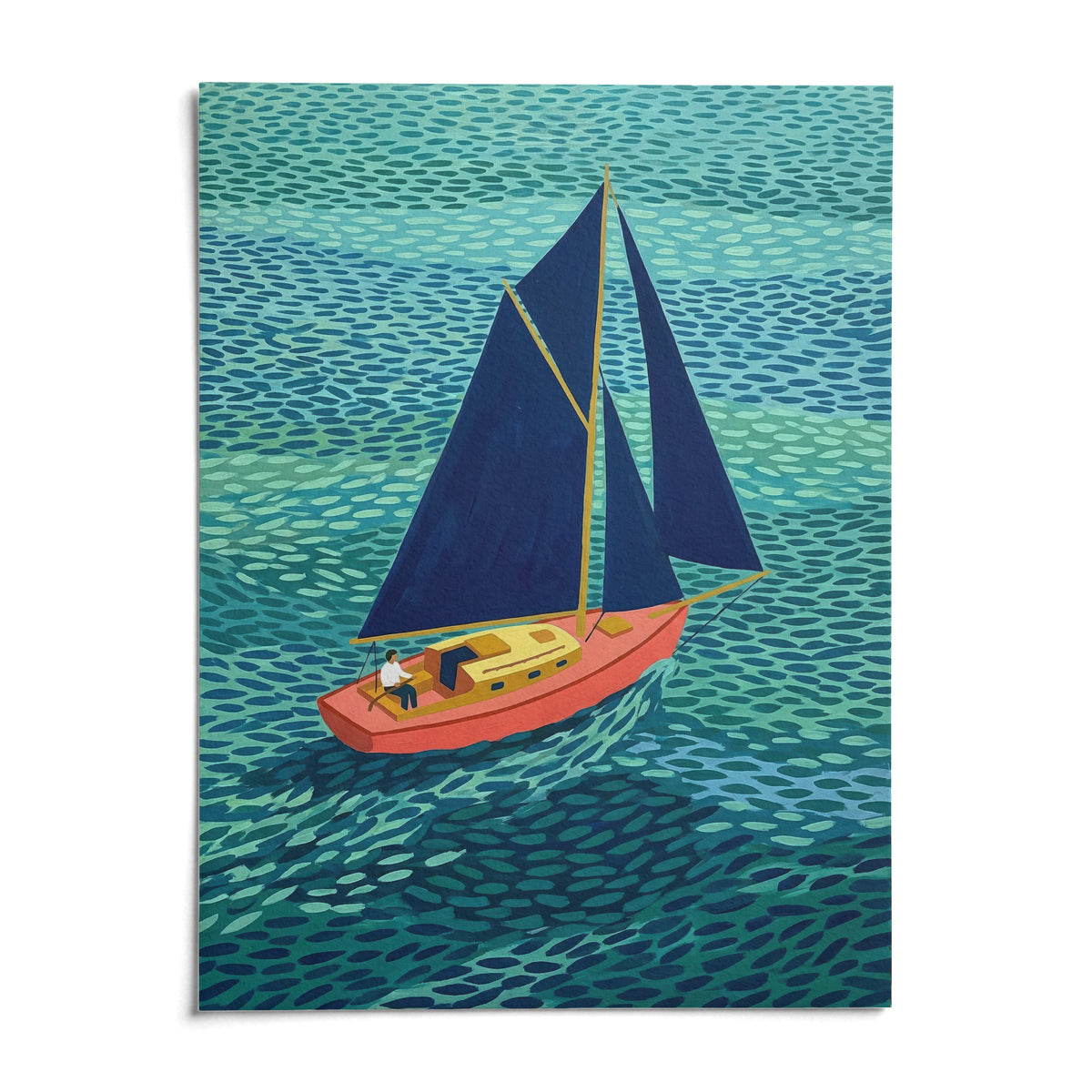 Colorful Sailboart Poster, shown as an unframed paper print on a plain white background
