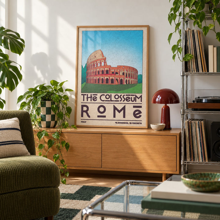Colosseum Art Print shown in a creative reading corner (frame not included)