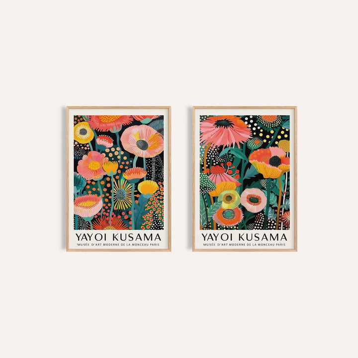 Colourful Floral Prints Set of 2: Petal Paradise and Botanical Glow side by side, two separate unframed prints