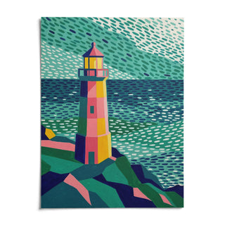 Colourful Lighthouse Print, shown as an unframed paper print on a plain white background
