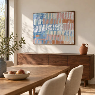 Contemporary Abstract Print, framed on the wall of a modern dining room
