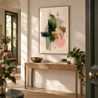 Contemporary Art Poster, framed on the wall of a elegant hallway