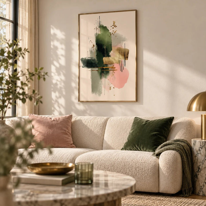 Contemporary Art Poster, framed on the wall of a elegant living room