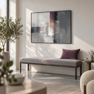 Contemporary Poster, framed on the wall of a calm therapy or beauty clinic waiting area with a white wall