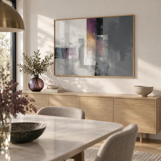 Contemporary Poster, framed on the wall of a modern dining room with a white wall