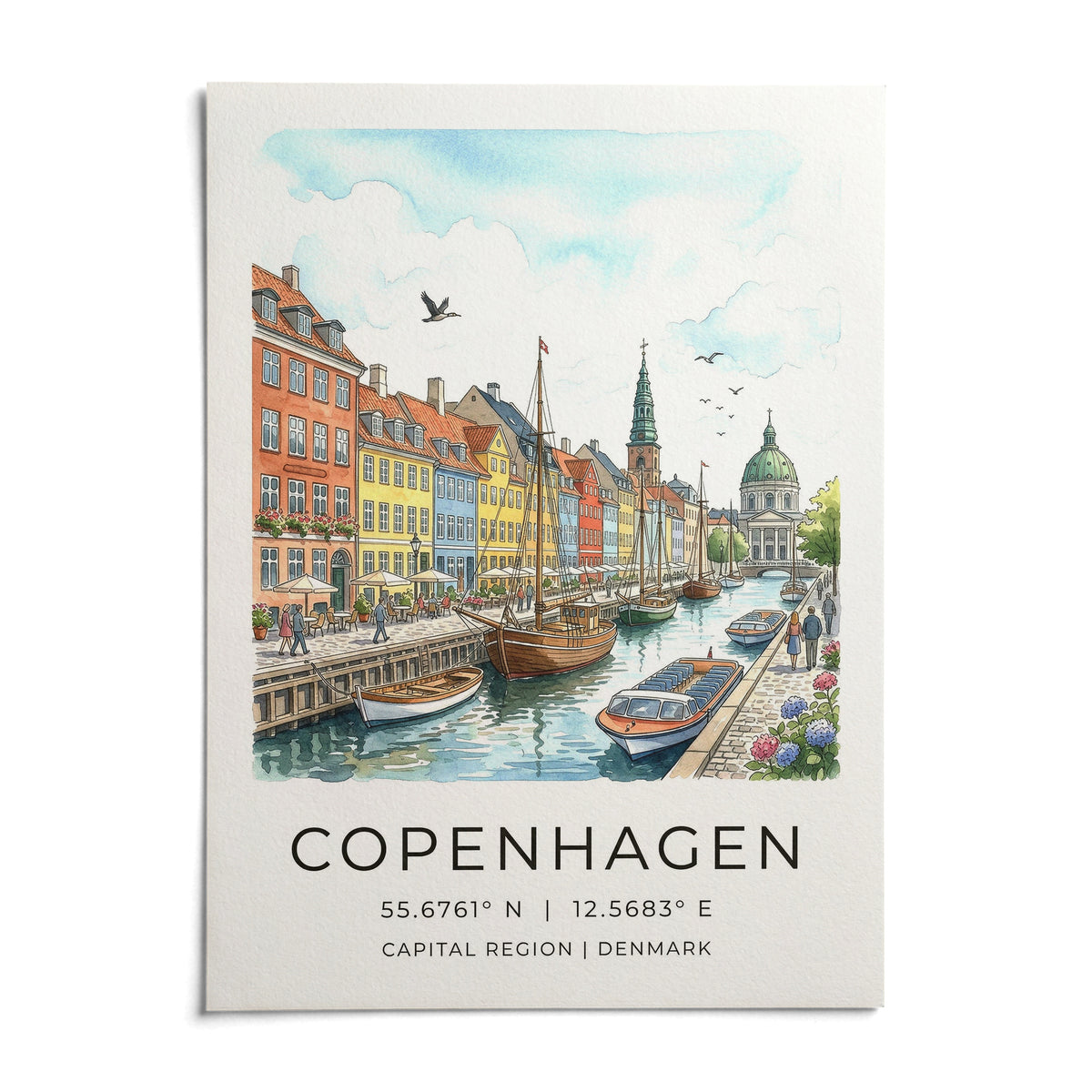 Copenhagen Canal Wall Art, shown as an unframed paper print on a plain white background