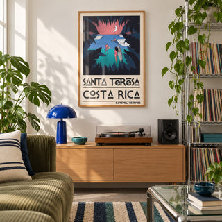 Costa Rica Surf Art shown in a city apartment record corner (frame not included)