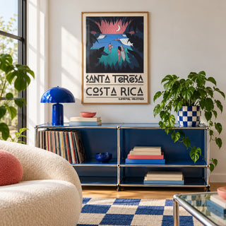 Costa Rica Surf Art shown in a playful living room with a modular console (frame not included)