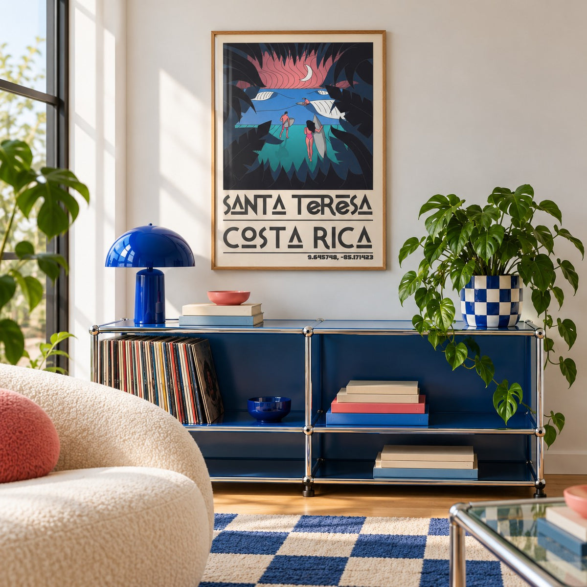 Costa Rica Surf Art shown in a playful living room with a modular console (frame not included)
