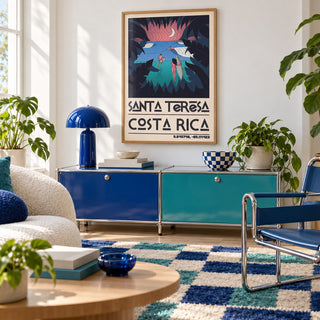 Costa Rica Surf Art shown in a retro lounge corner (frame not included)