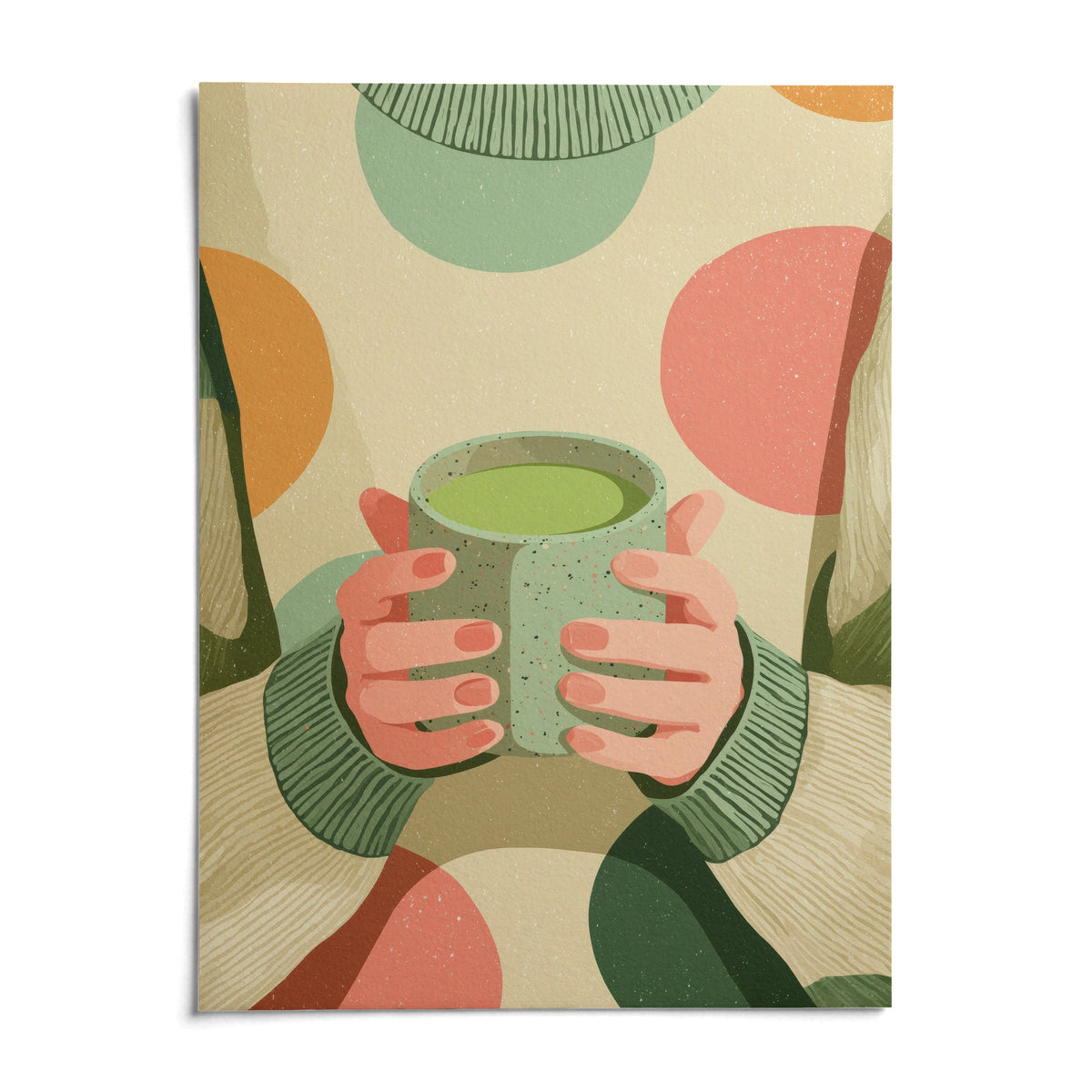 Cozy Matcha Art, shown as an unframed paper print on a plain white background