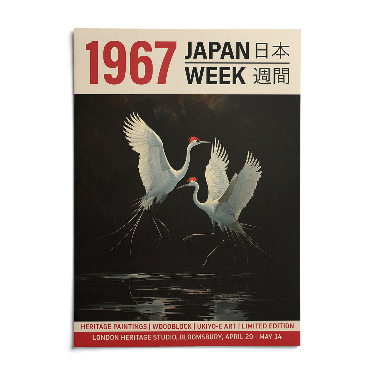 Crane Art Print, shown as an unframed paper print on a plain white background