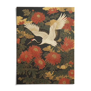 Crane Floral Art Print, shown as an unframed paper print on a plain white background