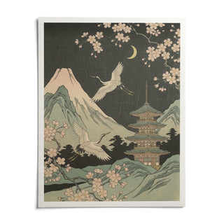 Crane Japanese Art, shown as an unframed paper print on a plain white background