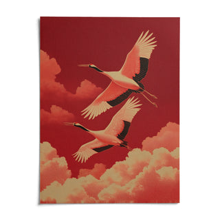 Flying Cranes Wall Art, shown as an unframed paper print on a plain white background