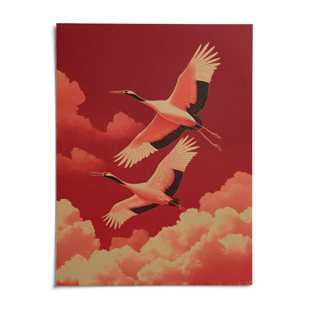 Flying Cranes Wall Art, shown as an unframed paper print on a plain white background