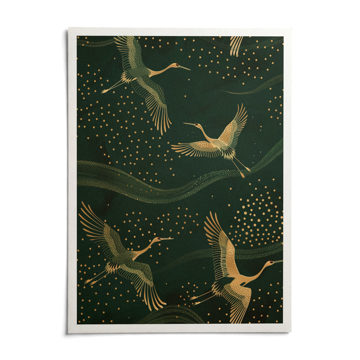 Cranes Gold Art Print, shown as an unframed paper print on a plain white background