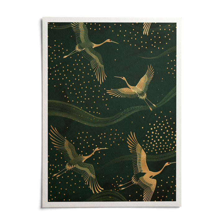 Cranes Gold Art Print, shown as an unframed paper print on a plain white background